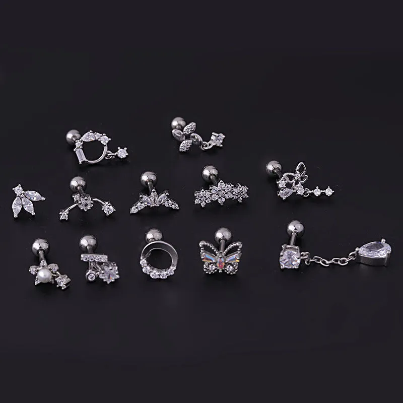 Chic Surgical Steel Rhinestone Inlaid Helix Piercing Stud