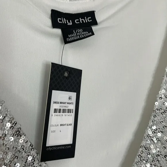 City chic Bright Nights Ruched Silver Sequin Short Sleeve Mini Party Dress 20 L
