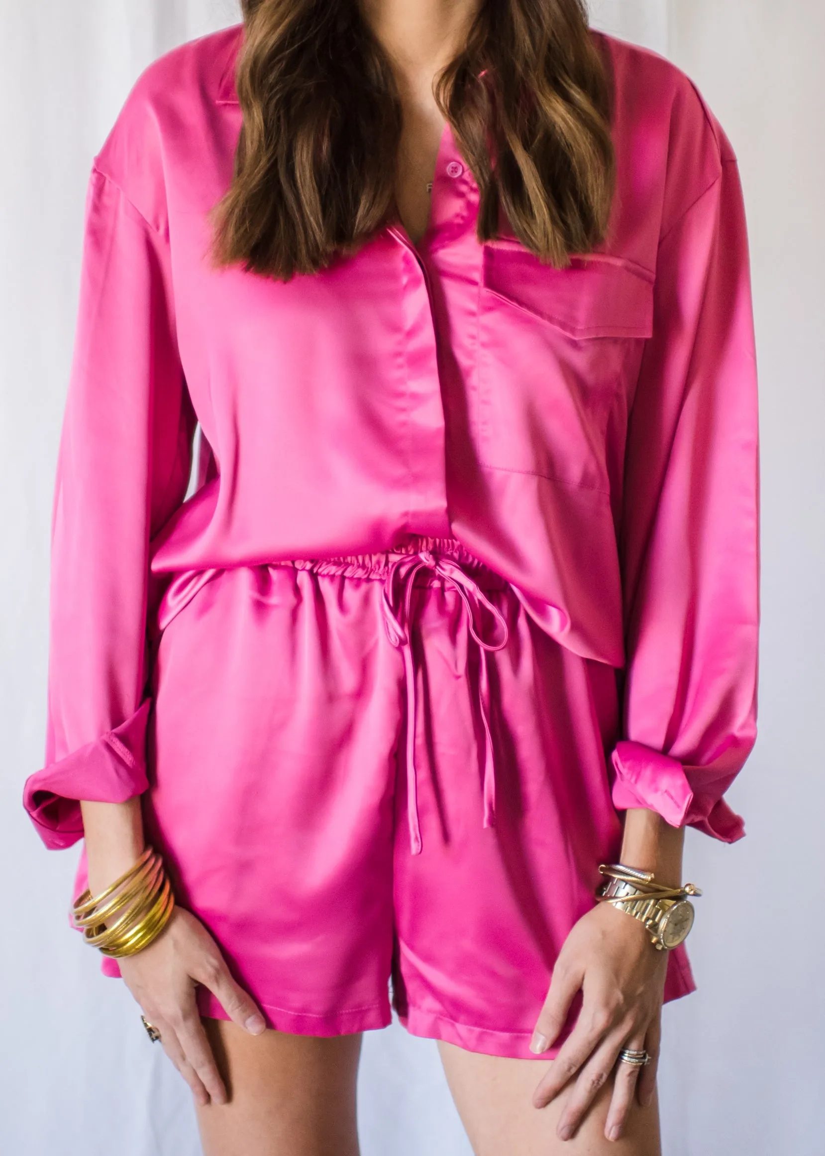 City Chic Satin Pink Shorts