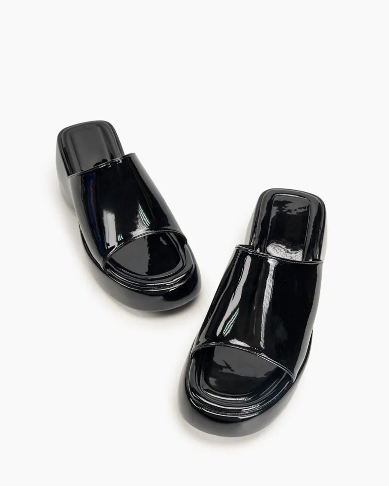 (Clean Up) Patent Leather Sexy Wedge High Heel Platform Sandals