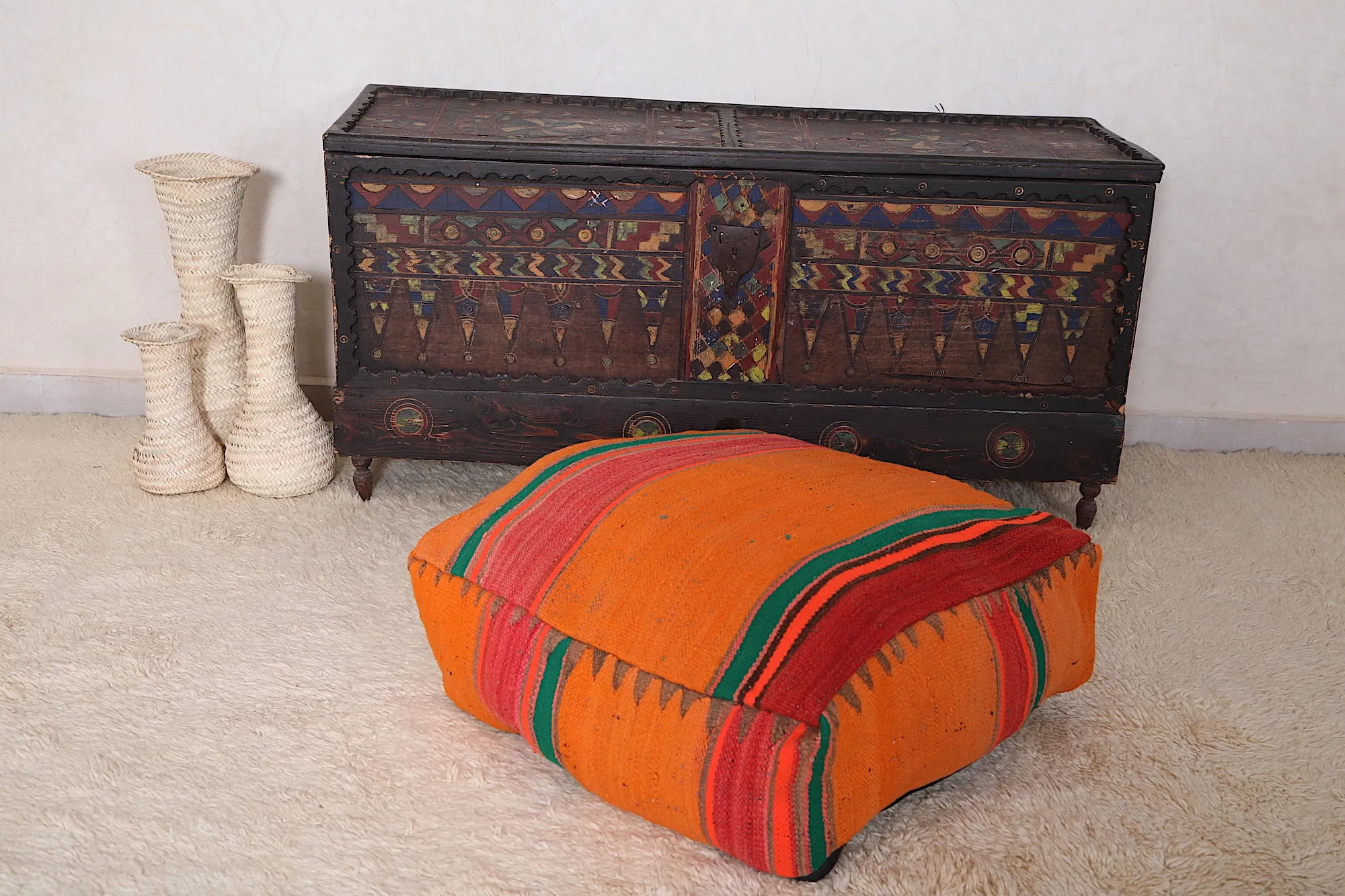 Colorful Kilim woven Pouf Ottoman