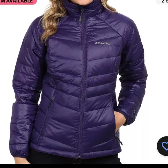 Columbia Turbo Down 650 Purple Jacket Coat Full Zip Omni Heat Warm Ski Cabin