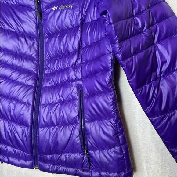 Columbia Turbo Down 650 Purple Jacket Coat Full Zip Omni Heat Warm Ski Cabin