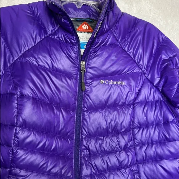 Columbia Turbo Down 650 Purple Jacket Coat Full Zip Omni Heat Warm Ski Cabin