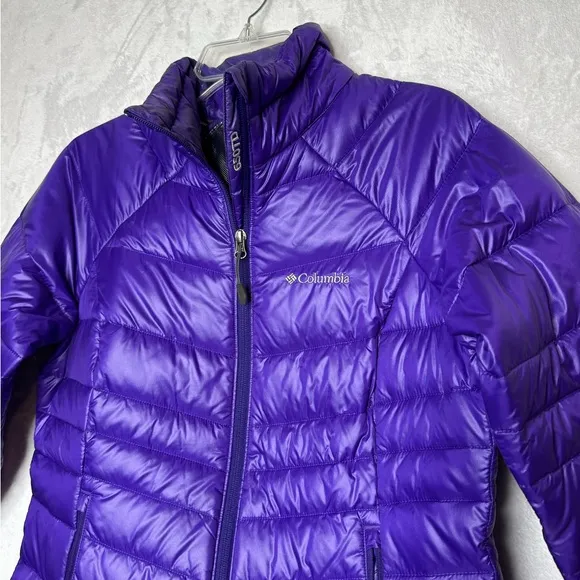 Columbia Turbo Down 650 Purple Jacket Coat Full Zip Omni Heat Warm Ski Cabin