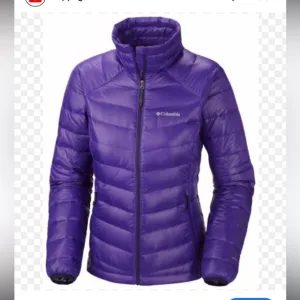 Columbia Turbo Down 650 Purple Jacket Coat Full Zip Omni Heat Warm Ski Cabin