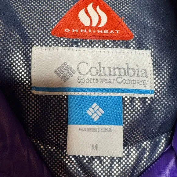 Columbia Turbo Down 650 Purple Jacket Coat Full Zip Omni Heat Warm Ski Cabin