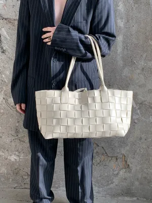 cream large woven tote bag