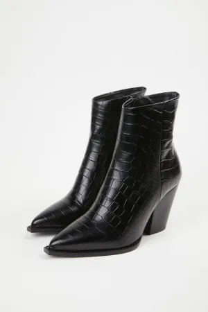CROC-EFFECT LEATHER ANKLE BOOTS