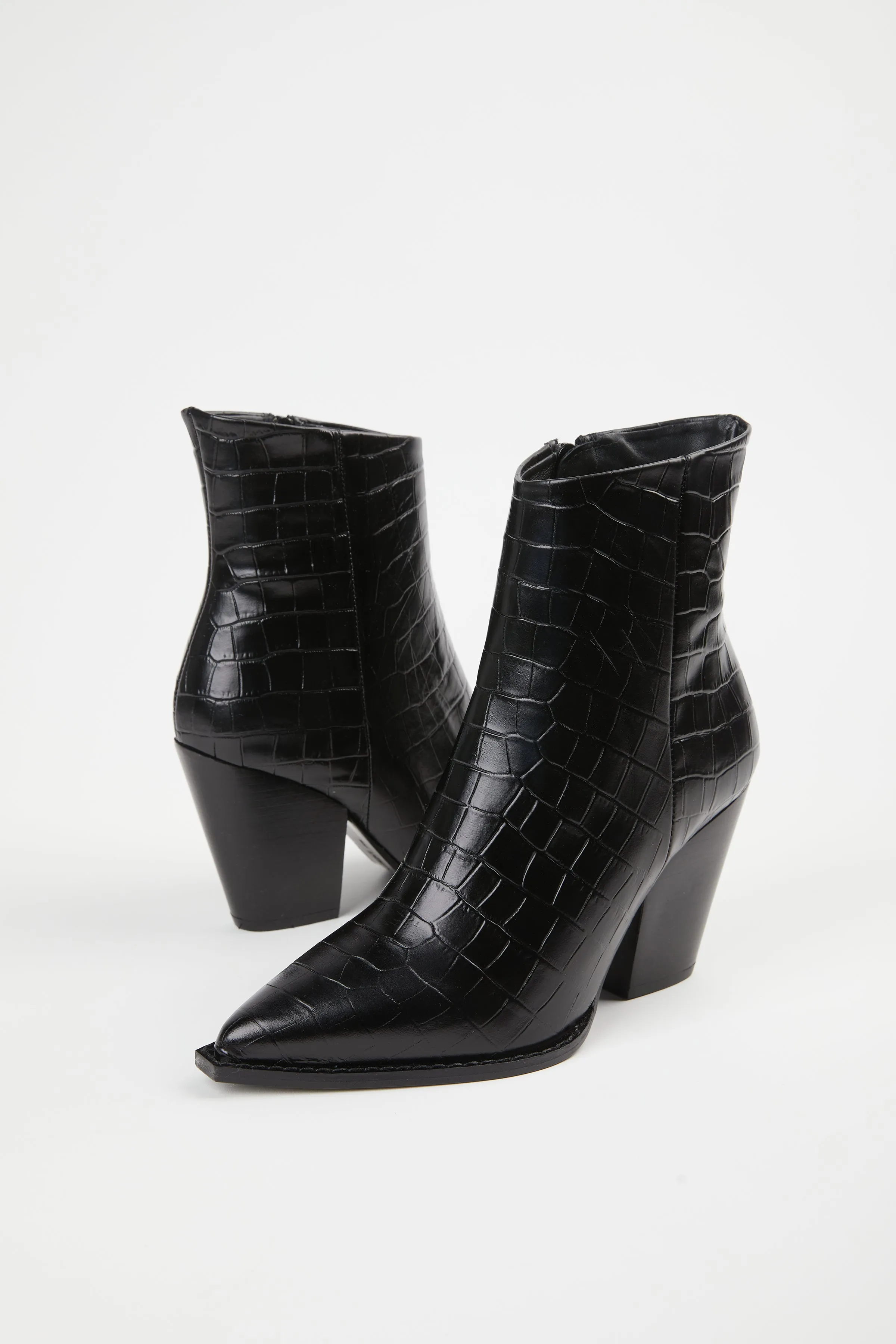 CROC-EFFECT LEATHER ANKLE BOOTS