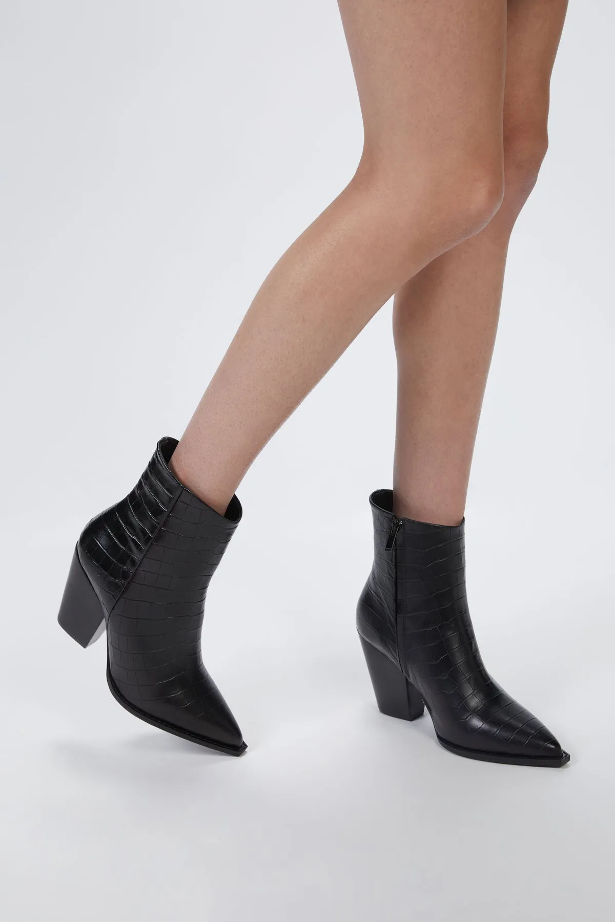 CROC-EFFECT LEATHER ANKLE BOOTS