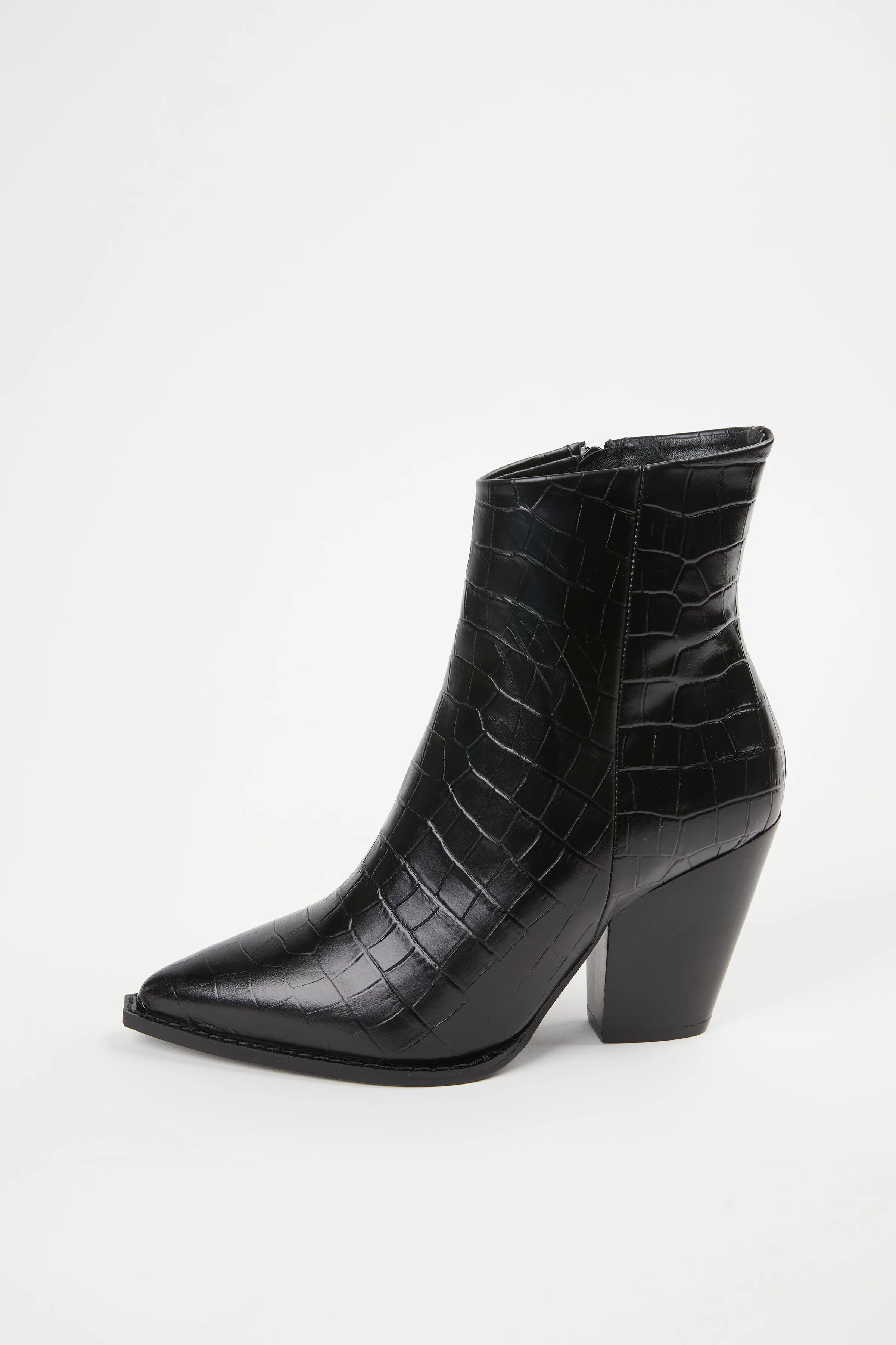 CROC-EFFECT LEATHER ANKLE BOOTS