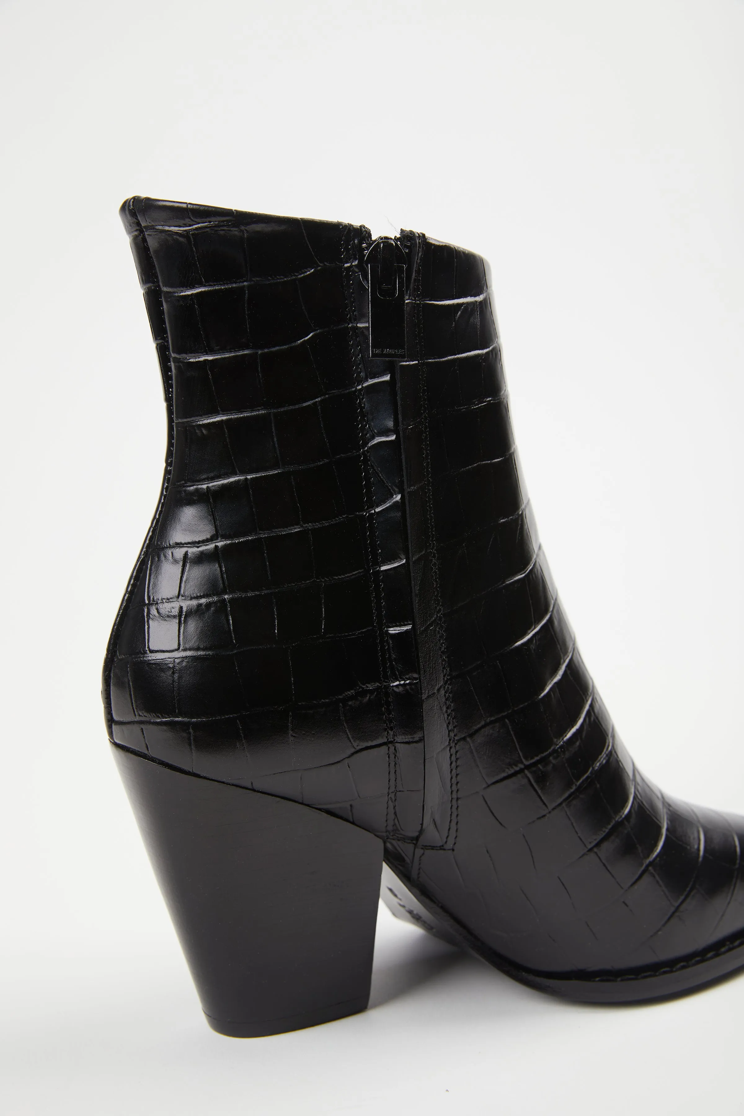 CROC-EFFECT LEATHER ANKLE BOOTS