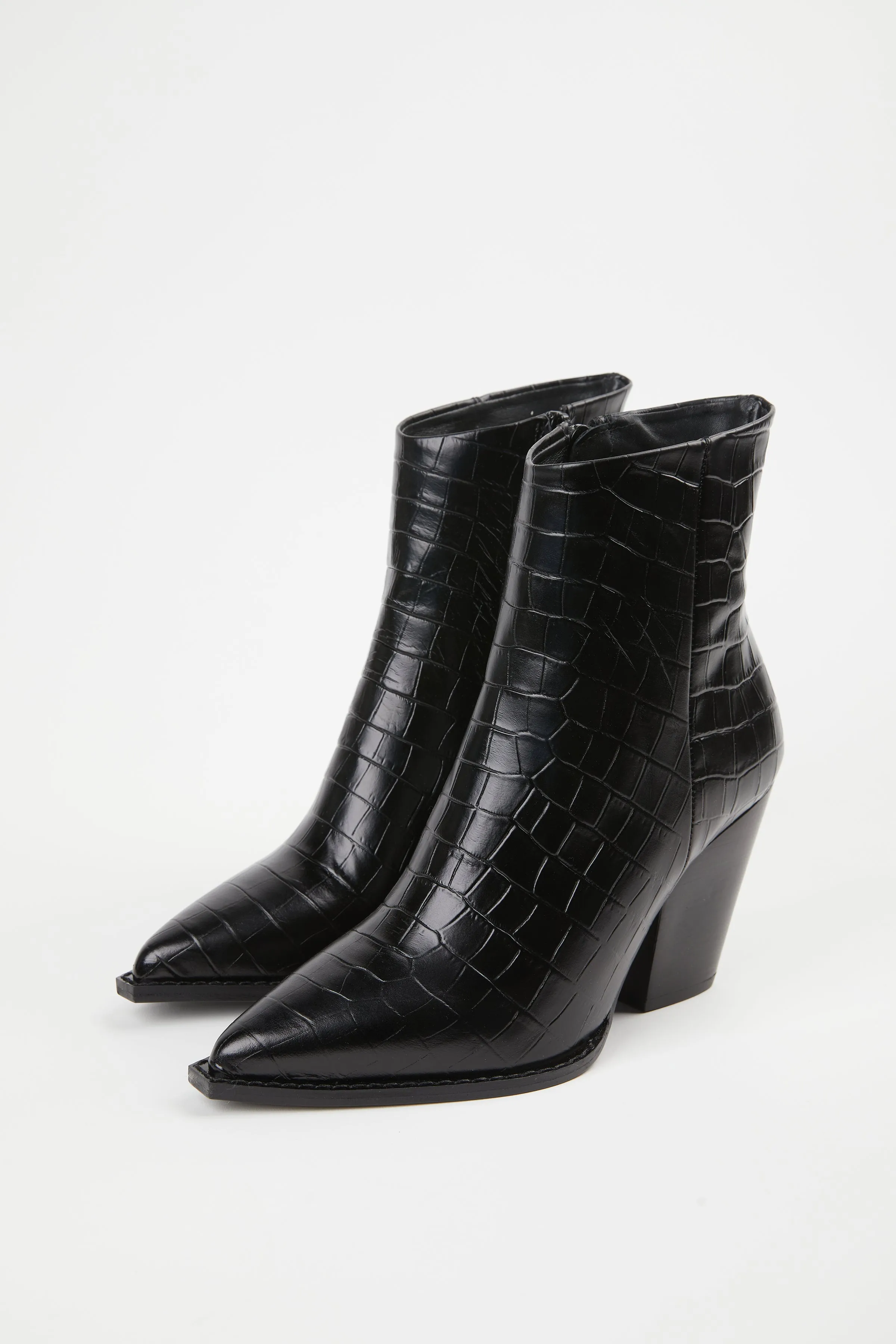 CROC-EFFECT LEATHER ANKLE BOOTS