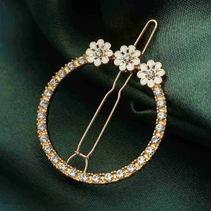 Crystal Studded Flower Round Hair Clip