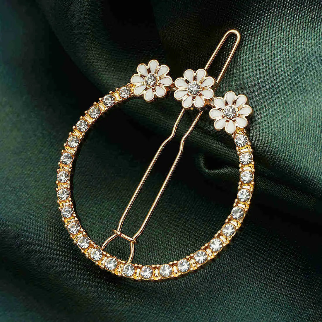 Crystal Studded Flower Round Hair Clip