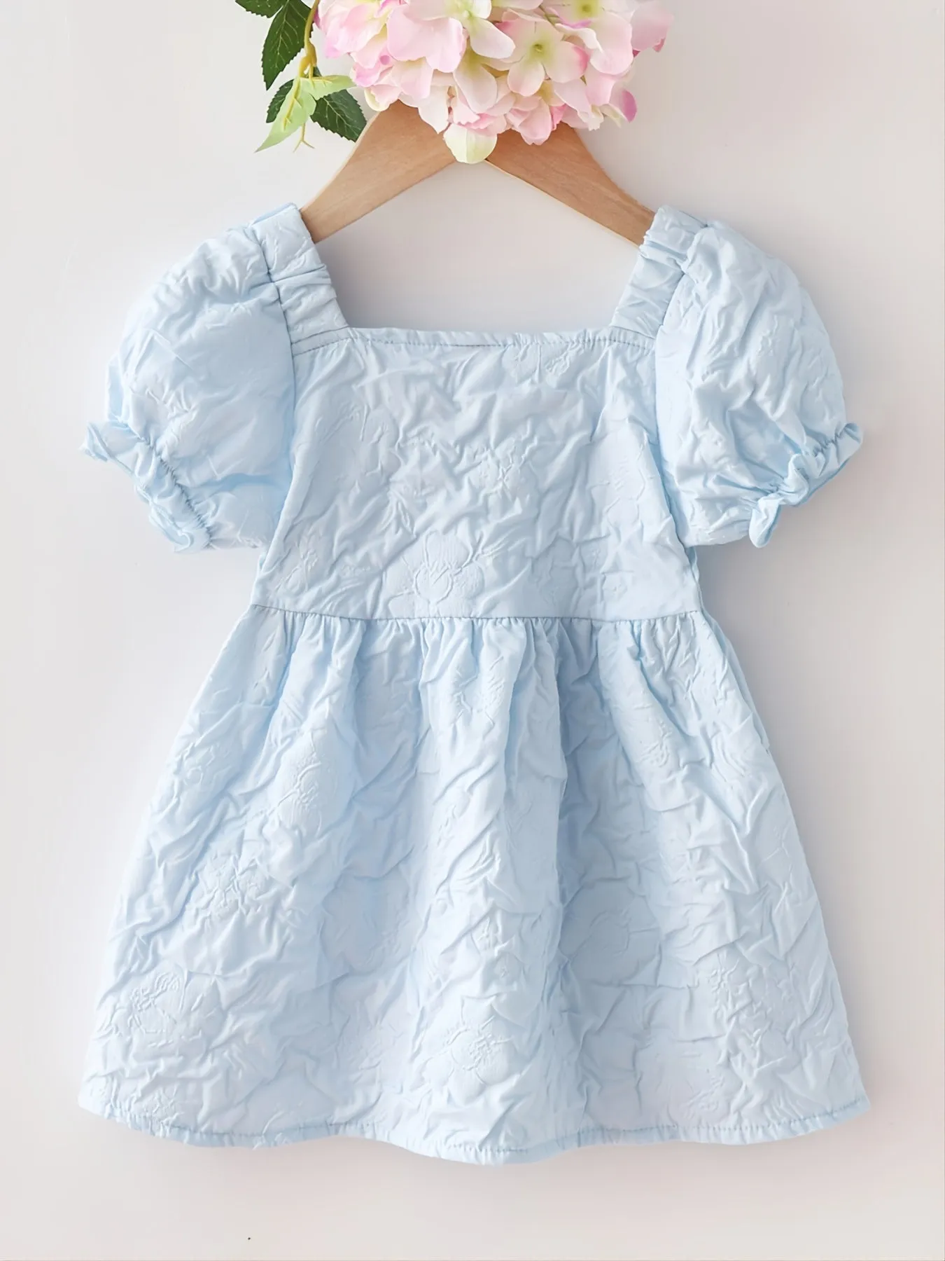 Cute blue Puff Sleeve Dress for Baby Girls