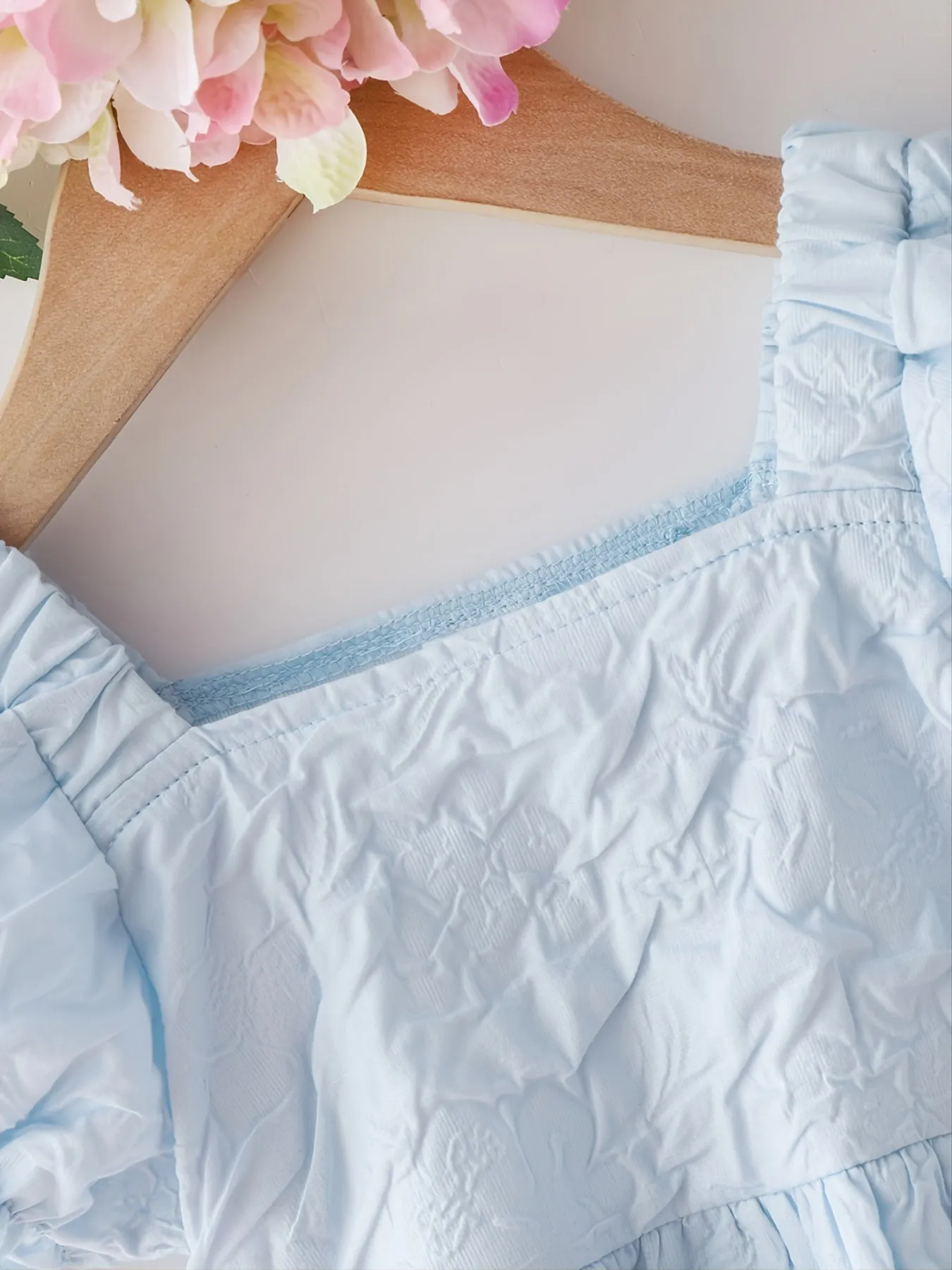 Cute blue Puff Sleeve Dress for Baby Girls