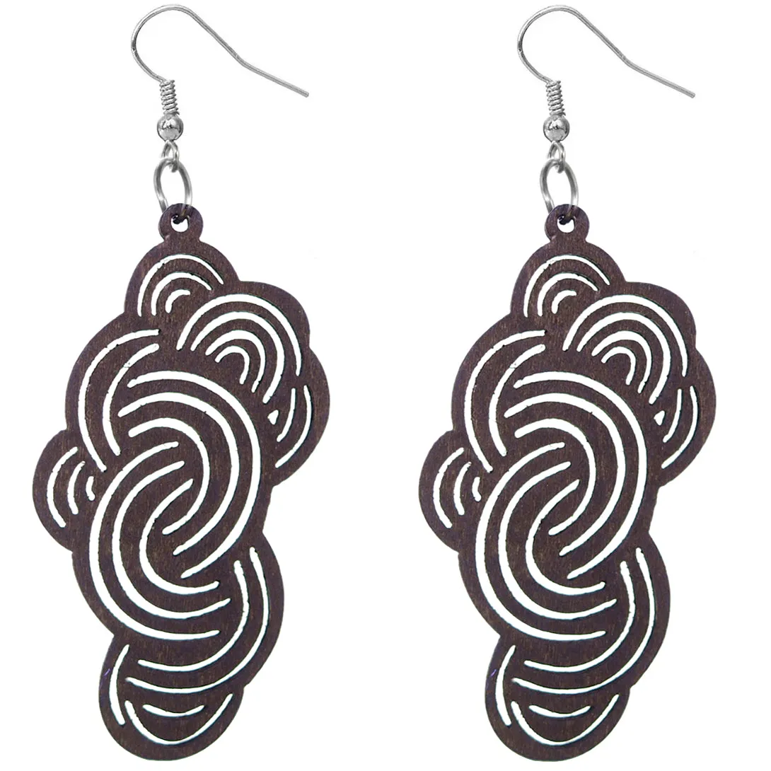 Dark Brown Swirly Cloud Wooden Earrings