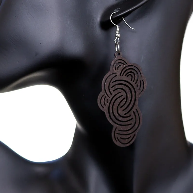 Dark Brown Swirly Cloud Wooden Earrings