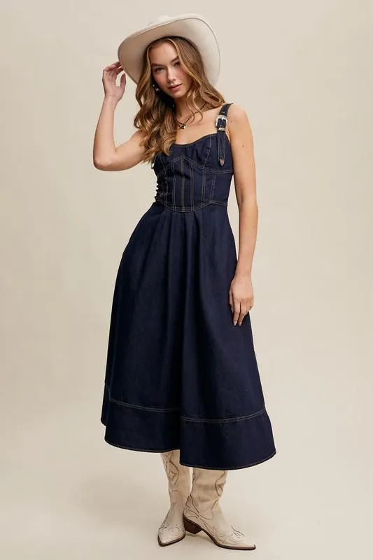 Dark Denim Midi Dress (Preorder)