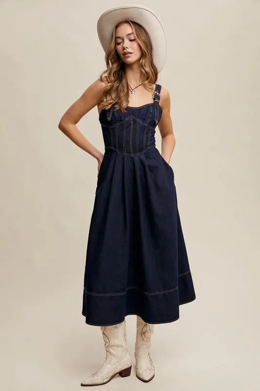 Dark Denim Midi Dress (Preorder)