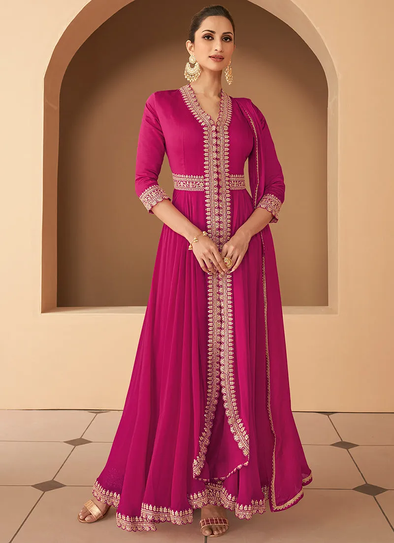 Dark Pink Heavy Embroidered Stylish Anarkali