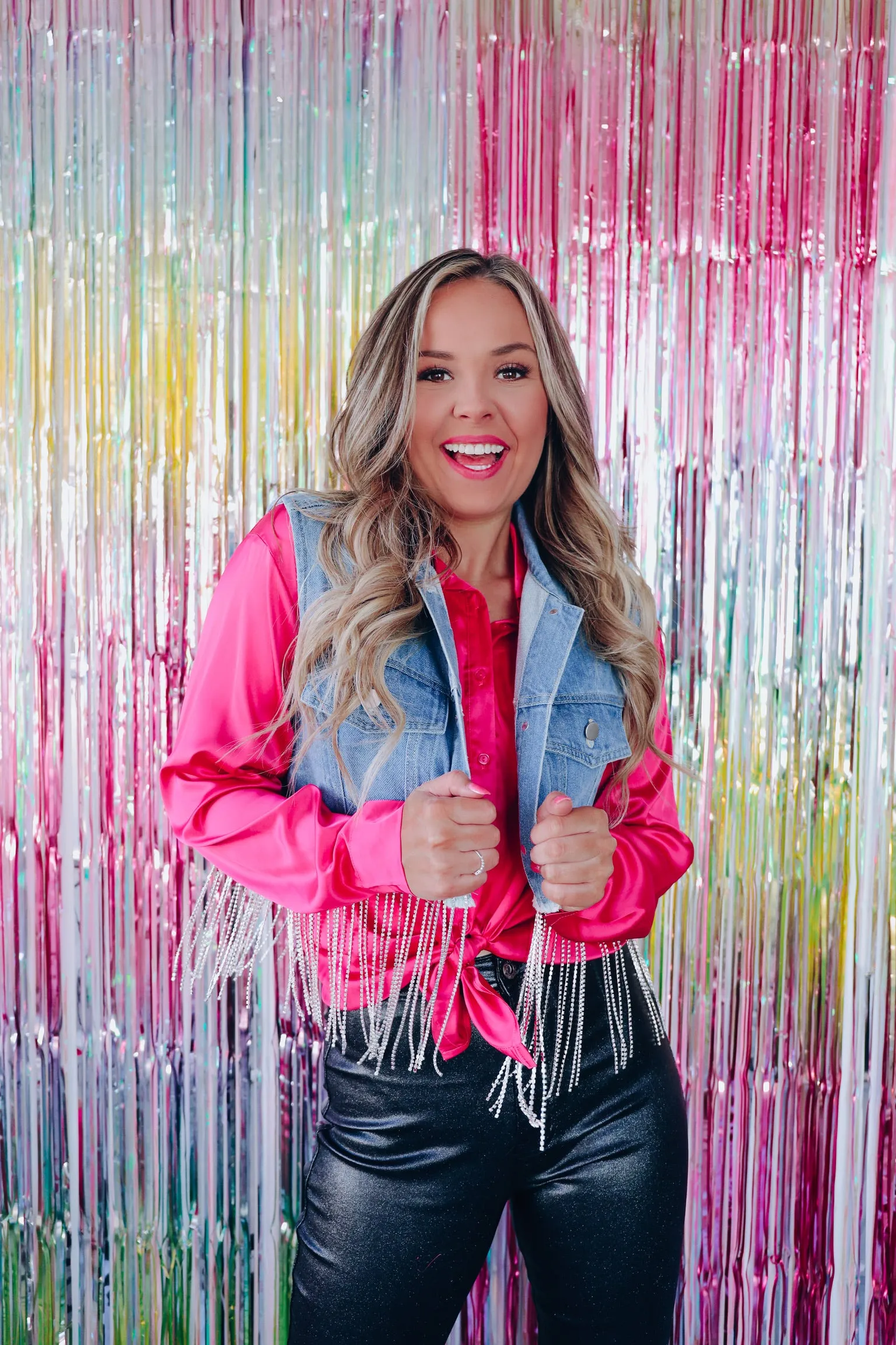 Dashing Denim Rhinestone Fringe Vest