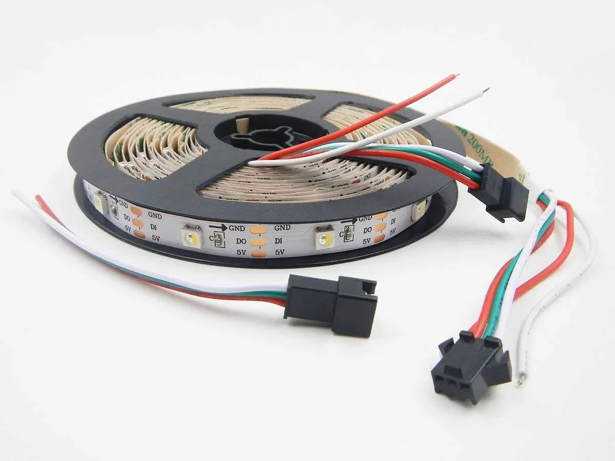 DC 5V SK6812 Individually Addressable LED Strip Light 5050 RGBW 16.4 Feet (500cm) 30LED/Meter LED Pixel Flexible Tape White PCB