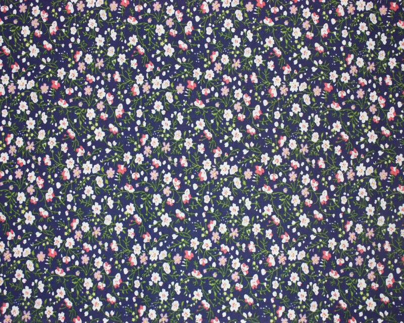 Ditsy Flowers Navy Shabby Chic Polycotton Floral Fabric