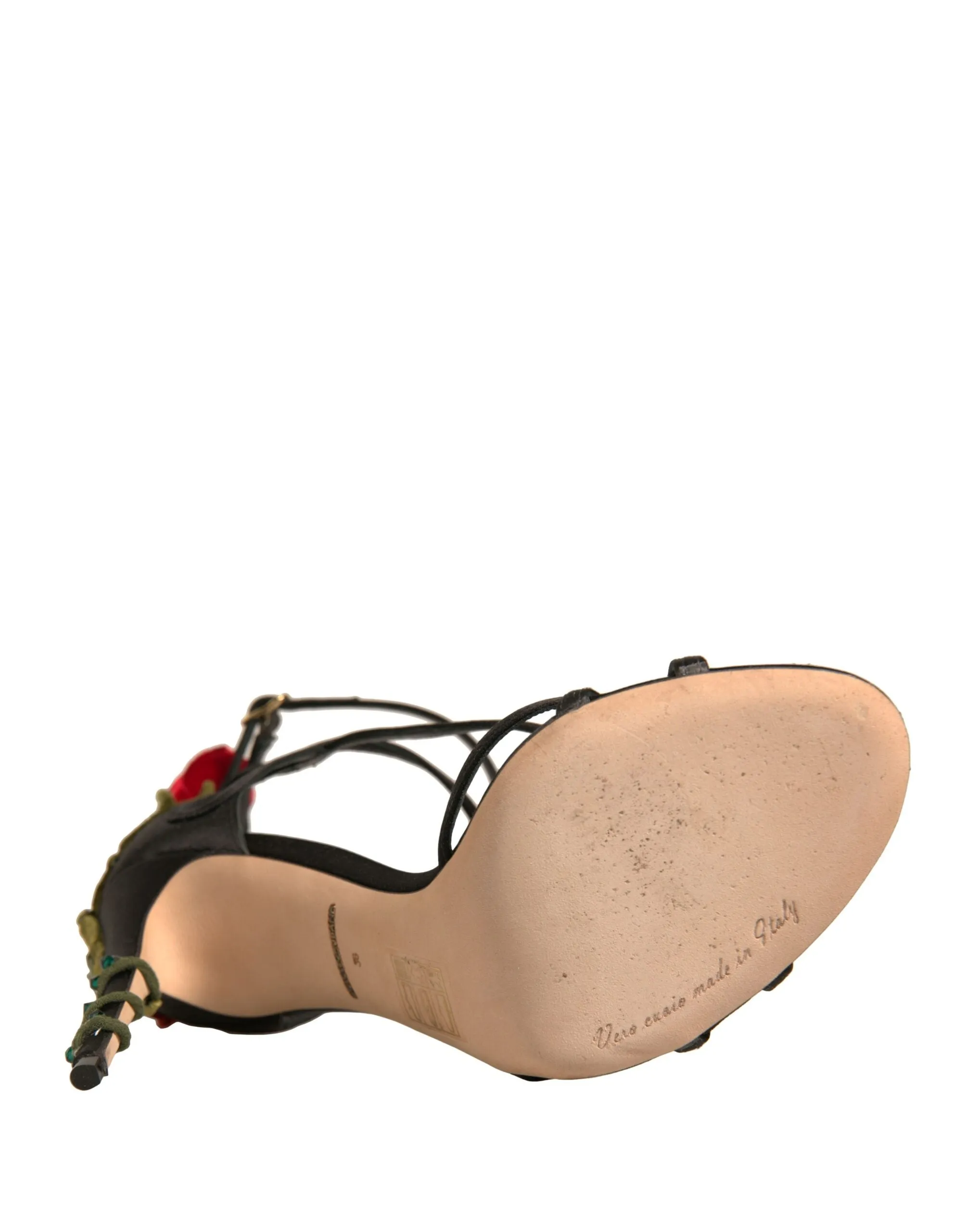 Dolce&Gabbana Women Black Sandals Viscose Floral High Heel Strappy Shoes EUR 39