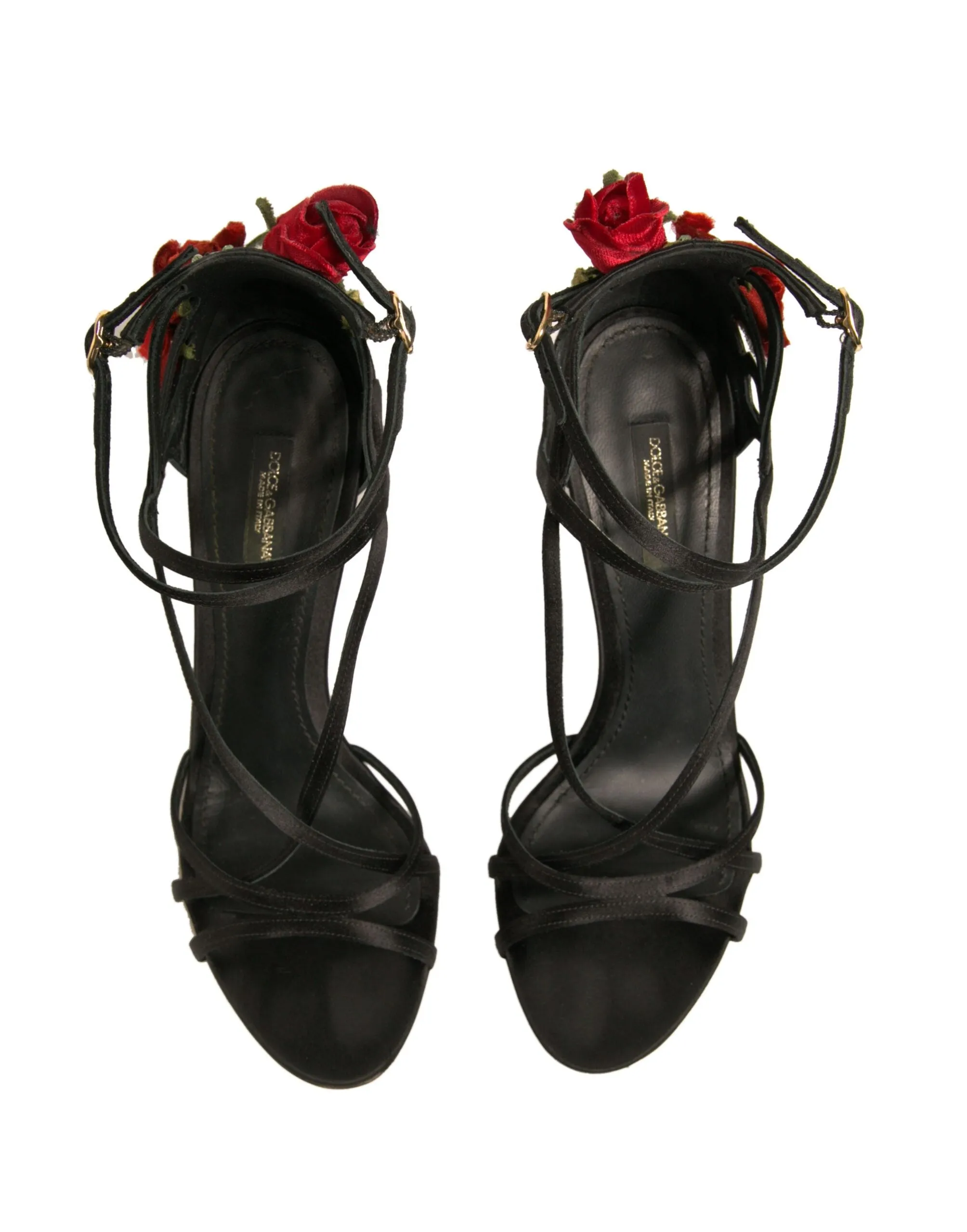 Dolce&Gabbana Women Black Sandals Viscose Floral High Heel Strappy Shoes EUR 39