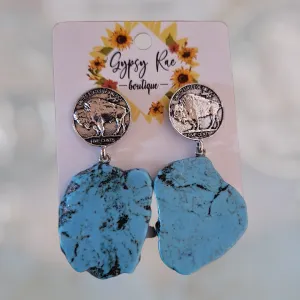 Don't Be A Salty Heifer Turquoise Rock Slab with Buffalo Nickel