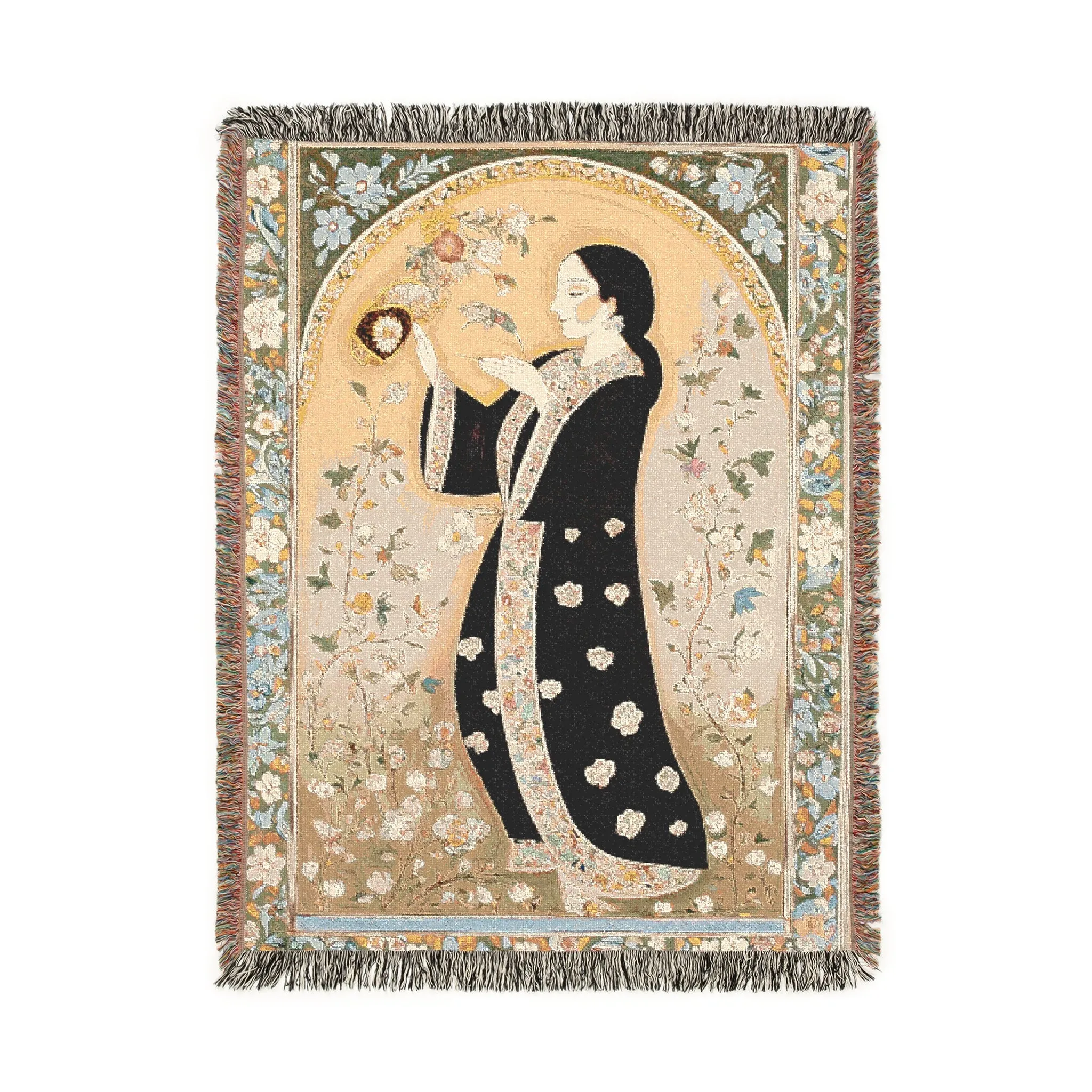 Elegant Persian Floral Art Woven Blanket