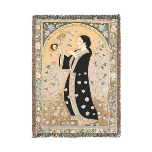 Elegant Persian Floral Art Woven Blanket