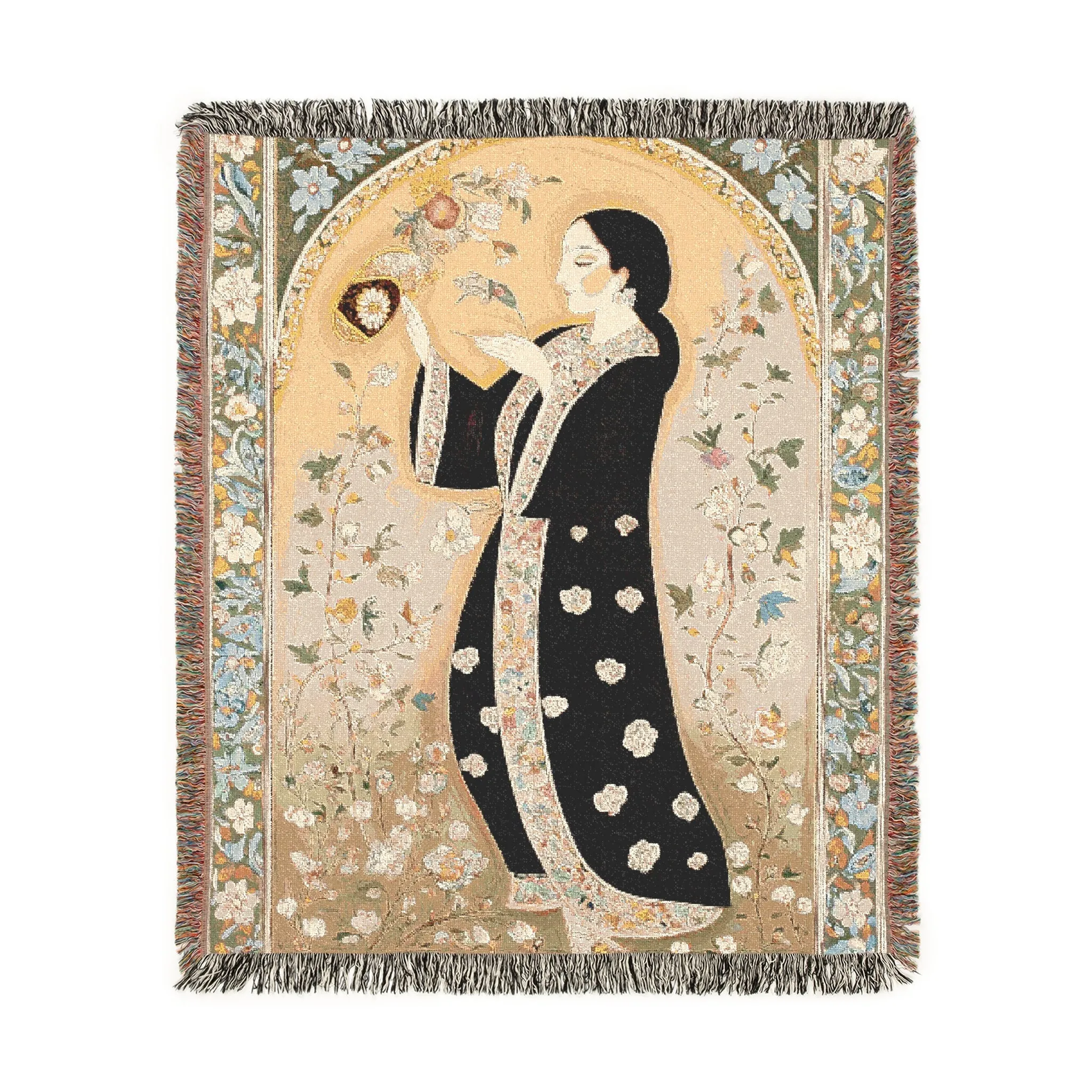 Elegant Persian Floral Art Woven Blanket