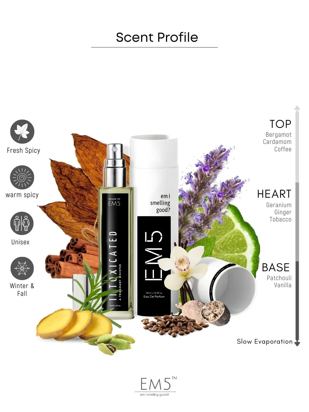 EM5™ Intoxicated Unisex Perfume | Eau de Parfum Spray for Men & Women | Cinnamon Warm Spicy Fragrance Accords | Luxury Gift for Him & Her | Sizes Available: 50 ml / 15 ml