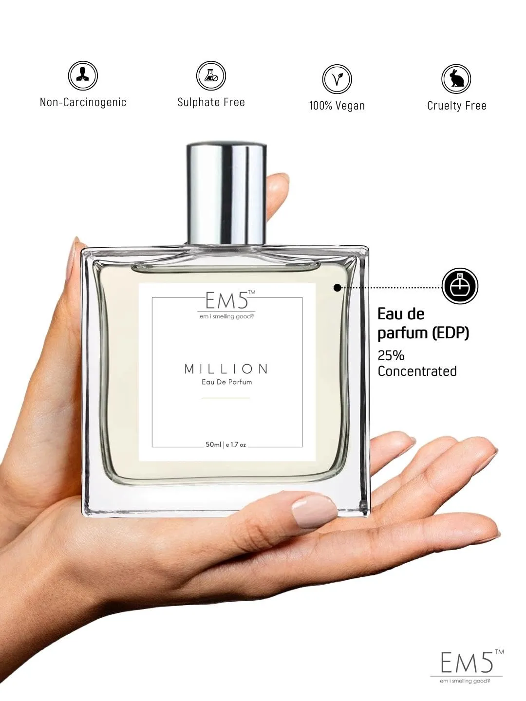 EM5™ Million Perfume EDP Spray for Men | Amber Woody Fresh Spicy Fragrance Accords | Luxury Gift for Him | Variants Available: 50 ml Spray / 15 ml Spray