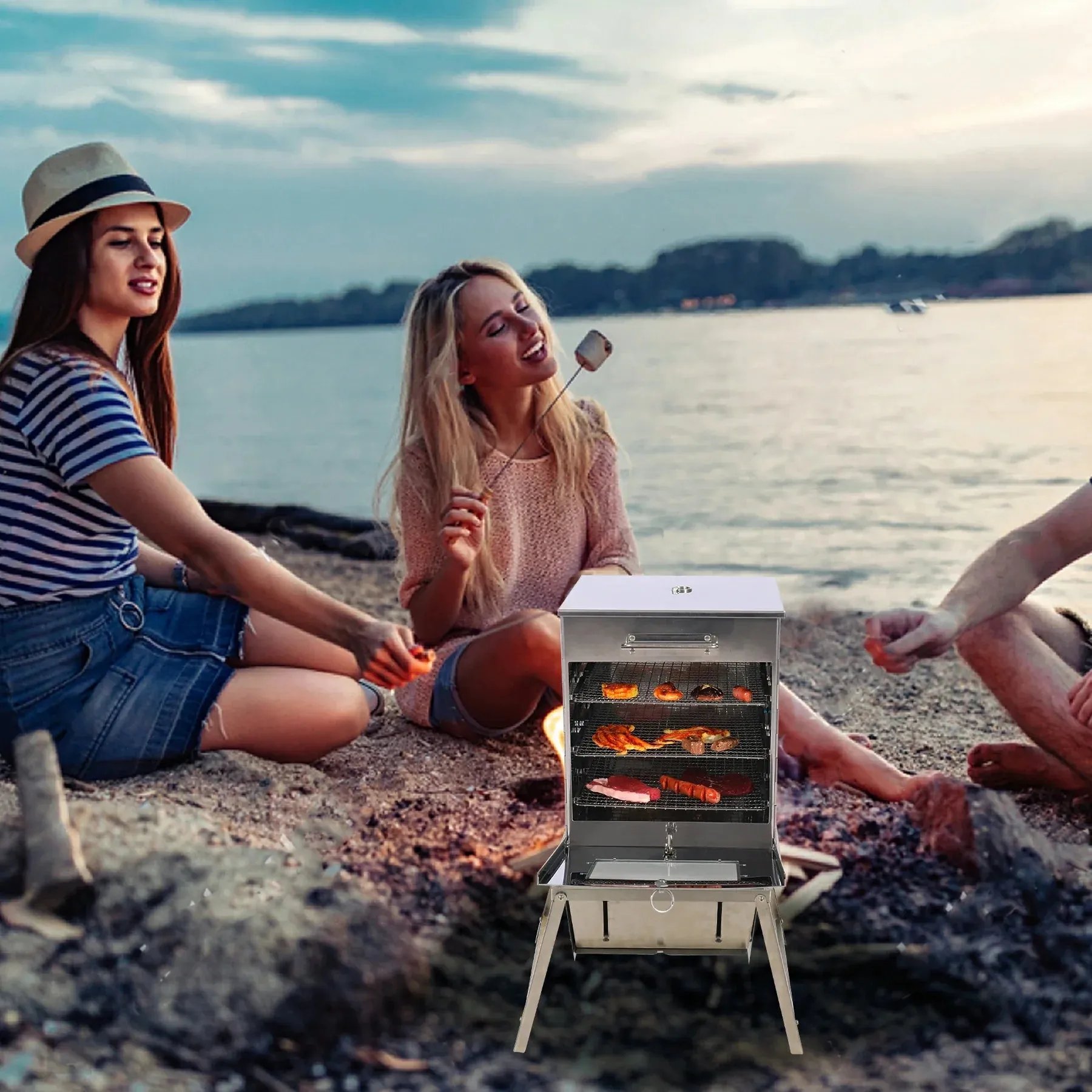 Foldable Stainless Steel Camping Oven with 3 Tier Grill for Propane Stove Baking Outdoor Cooking