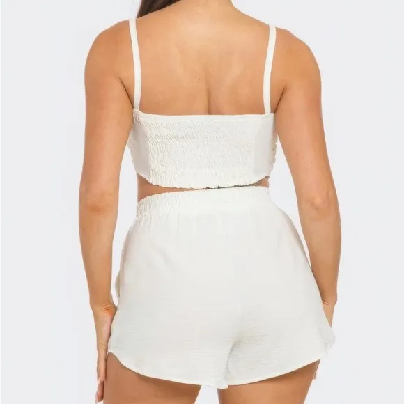 Front Bow Twisted Tie Top And Shorts Set