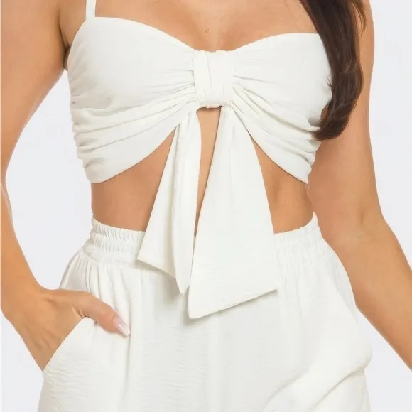 Front Bow Twisted Tie Top And Shorts Set