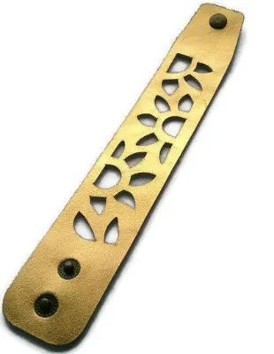 Gold Color Reclaimed Leather Cuff Bracelet. Golden "Sunflowers" Leather Band