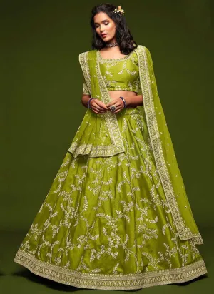 Green And Gold Silk Embroidered Stylish Lehenga Choli