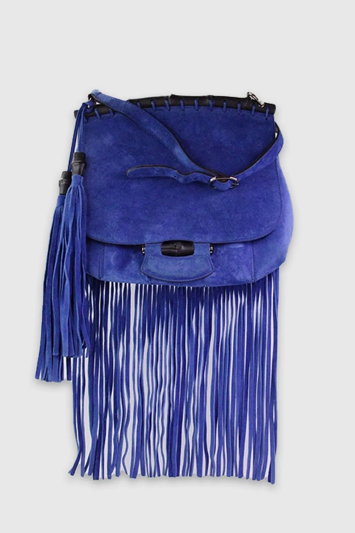 Gucci Blue Fringe Suede Handbag
