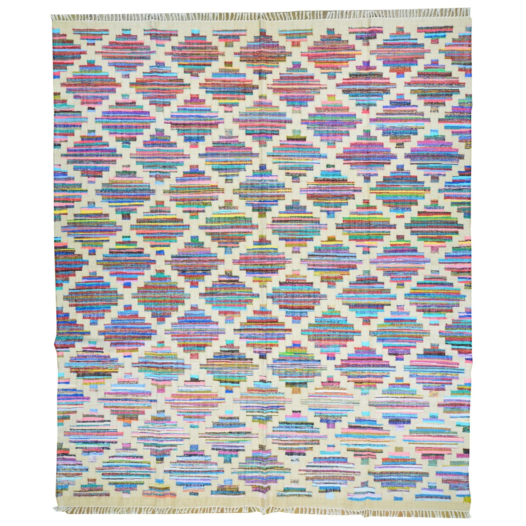 Hand-Woven Modern Oriental Geometric Design Flatweave Rug (Size 8.10 X 11.10) Brrsf-6069