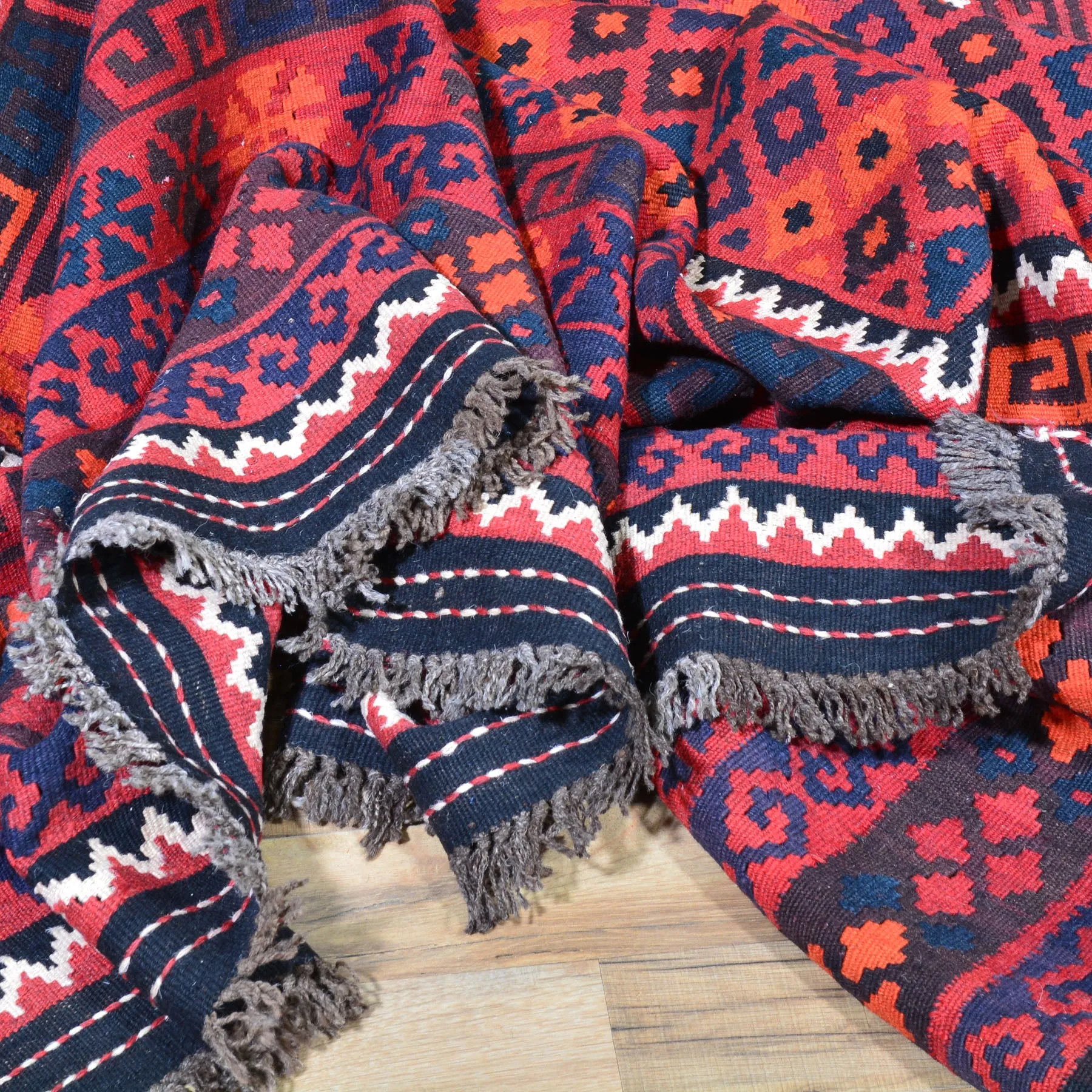 Hand-Woven Tribal Afghan Kilim Reversible Wool Rug (Size 8.3 X 14.6) Cwral-7569