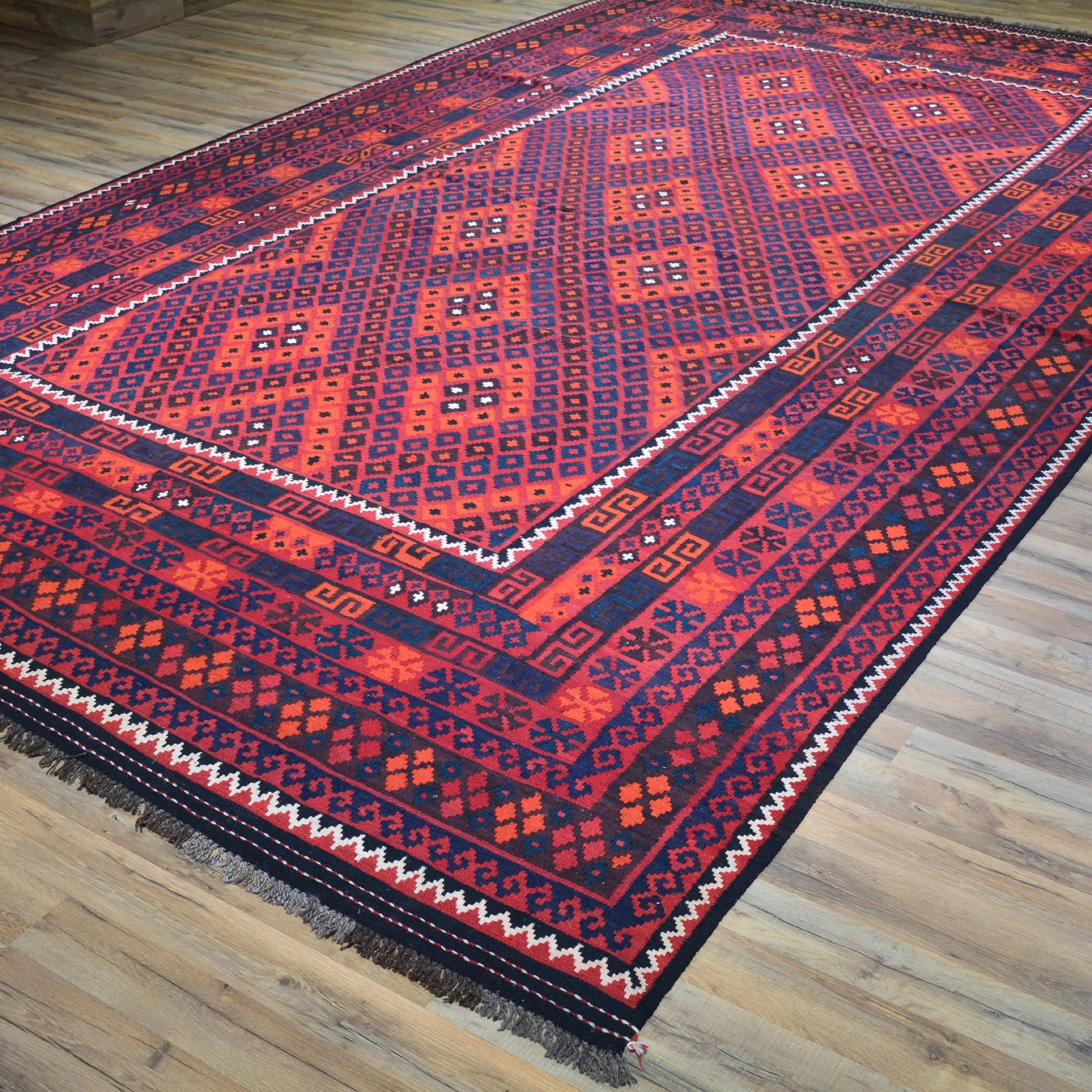 Hand-Woven Tribal Afghan Kilim Reversible Wool Rug (Size 8.3 X 14.6) Cwral-7569