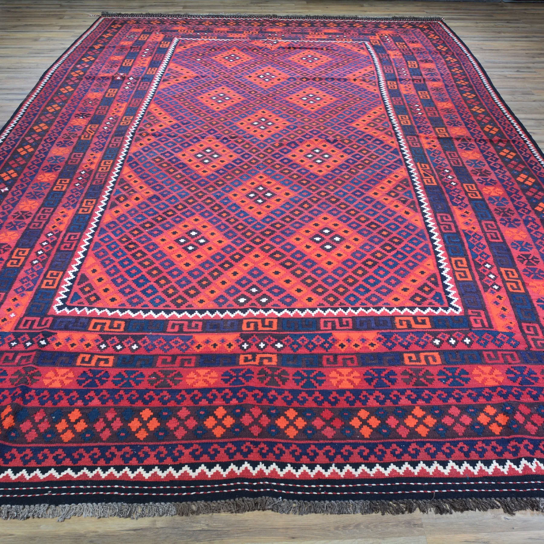 Hand-Woven Tribal Afghan Kilim Reversible Wool Rug (Size 8.3 X 14.6) Cwral-7569