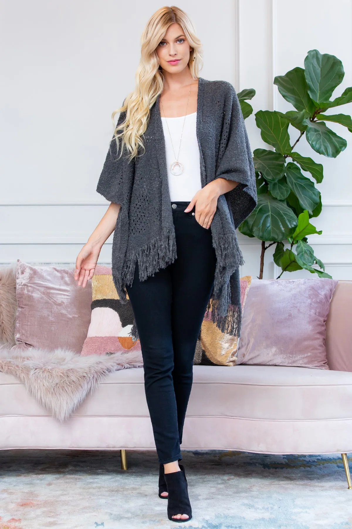HDF2519GY - GRAY SOFT FRINGE SHAWL