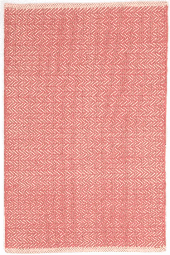 Herringbone Woven Cotton Rug - Coral